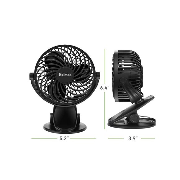 Holmes 4" On-The-Go Portable Clip Rechargeable Battery 360° Rotation Fan Black - Picture 10 of 10